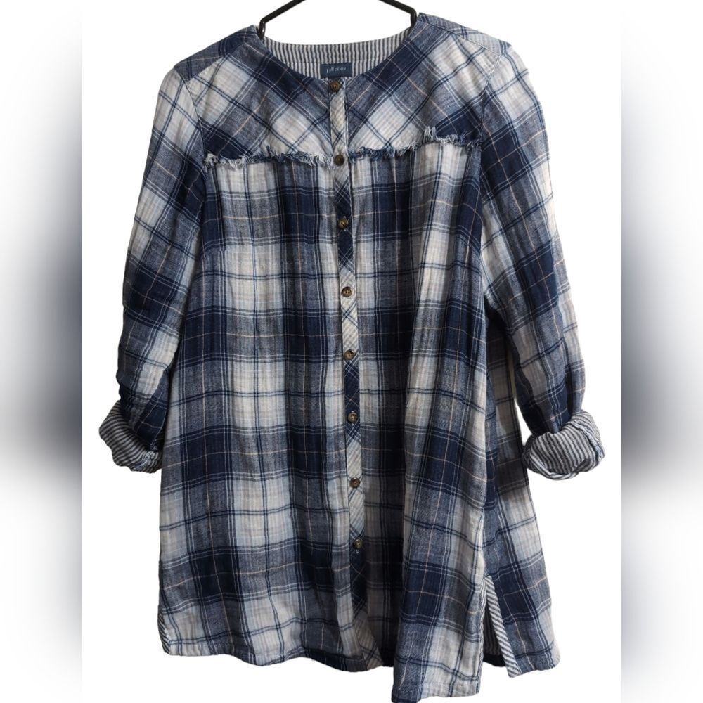 Cotton gauze plaid airy button down tunic shirt size s - Picture 2 of 12